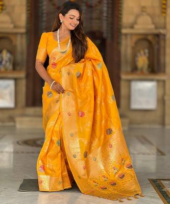 soft litchi art silk banarasi art silk jacquard saree (banarasi-2-yellow) 2
