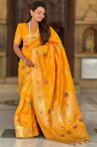 soft litchi art silk banarasi art silk jacquard saree (banarasi-2-yellow)