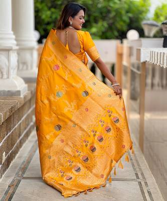 soft litchi art silk banarasi art silk jacquard saree (banarasi-2-yellow) 3