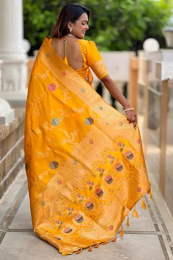 soft litchi art silk banarasi art silk jacquard saree (banarasi-2-yellow)