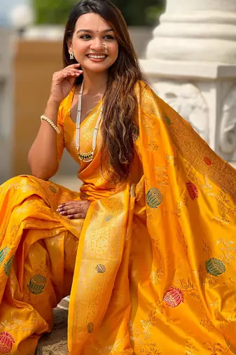 soft litchi art silk banarasi art silk jacquard saree (banarasi-2-yellow)
