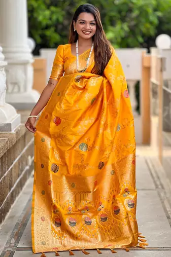 soft litchi art silk banarasi art silk jacquard saree (banarasi-2-yellow)