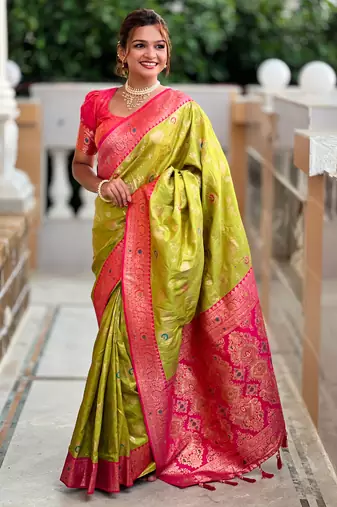 soft litchi art silk banarasi art silk jacquard saree (banarasi-3-parrot)