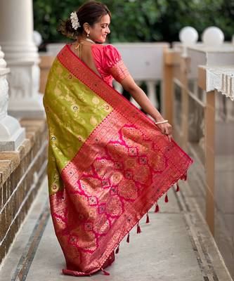 soft litchi art silk banarasi art silk jacquard saree (banarasi-3-parrot) 3