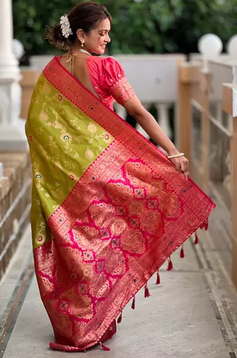 soft litchi art silk banarasi art silk jacquard saree (banarasi-3-parrot)