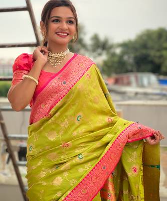 soft litchi art silk banarasi art silk jacquard saree (banarasi-3-parrot) 5