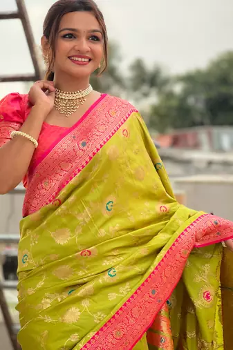 soft litchi art silk banarasi art silk jacquard saree (banarasi-3-parrot)