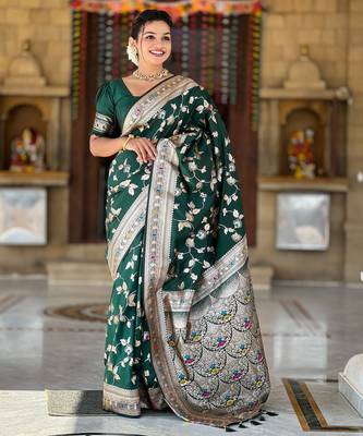 soft litchi art silk banarasi art silk jacquard saree (banarasi-4-b-green) 2
