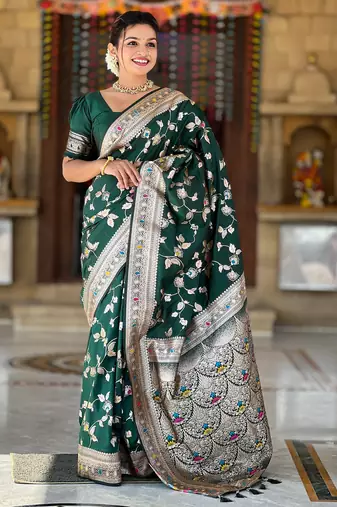 soft litchi art silk banarasi art silk jacquard saree (banarasi-4-b-green)