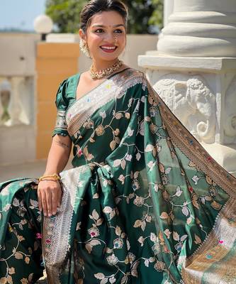 soft litchi art silk banarasi art silk jacquard saree (banarasi-4-b-green) 4
