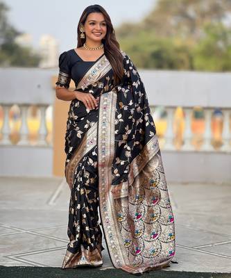 soft litchi art silk banarasi art silk jacquard saree (banarasi-4-black) 1