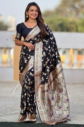 soft litchi art silk banarasi art silk jacquard saree (banarasi-4-black)