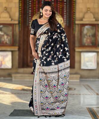 soft litchi art silk banarasi art silk jacquard saree (banarasi-4-black) 2