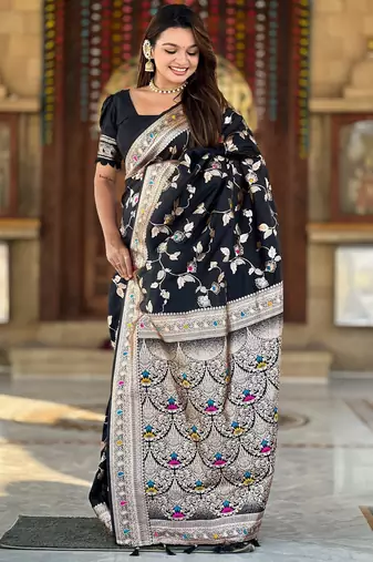 soft litchi art silk banarasi art silk jacquard saree (banarasi-4-black)
