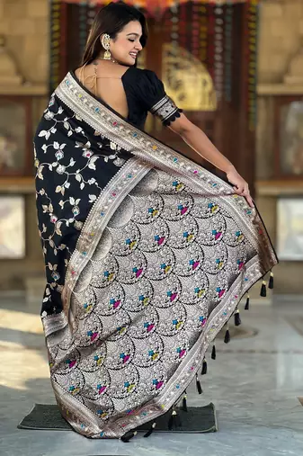 soft litchi art silk banarasi art silk jacquard saree (banarasi-4-black)