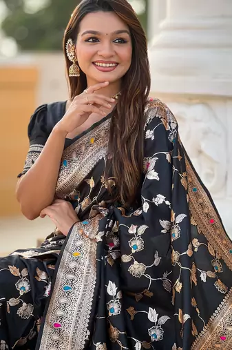 soft litchi art silk banarasi art silk jacquard saree (banarasi-4-black)