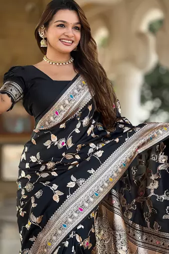 soft litchi art silk banarasi art silk jacquard saree (banarasi-4-black)
