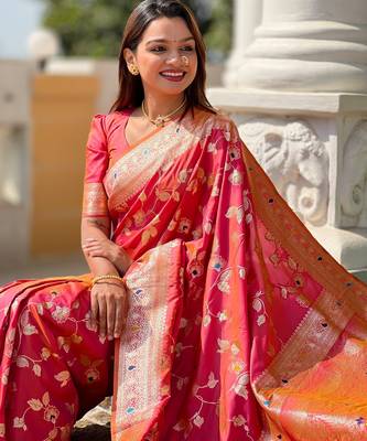 soft litchi art silk banarasi art silk jacquard saree (banarasi-4-gajri-pink) 4