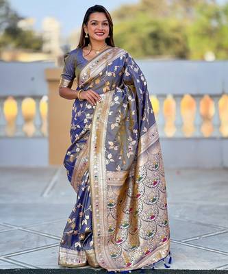 soft litchi art silk banarasi art silk jacquard saree (banarasi-4-grey) 2