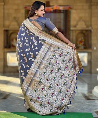 soft litchi art silk banarasi art silk jacquard saree (banarasi-4-grey) 3