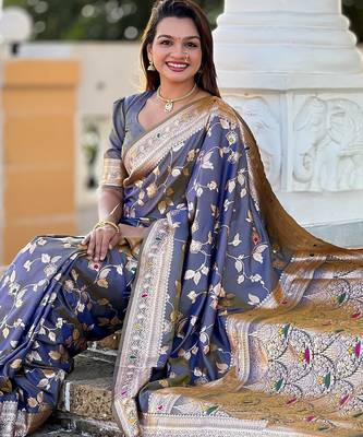soft litchi art silk banarasi art silk jacquard saree (banarasi-4-grey) 4