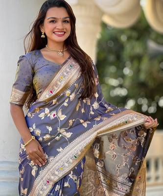 soft litchi art silk banarasi art silk jacquard saree (banarasi-4-grey) 5