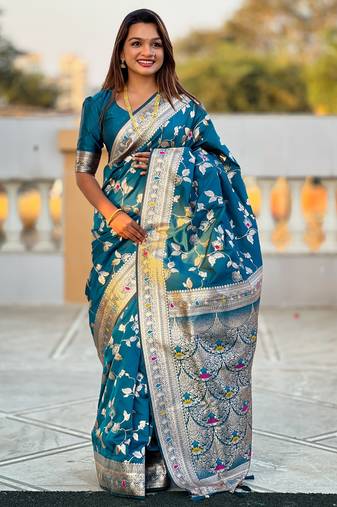 soft litchi art silk banarasi art silk jacquard saree (banarasi-4-morpich)