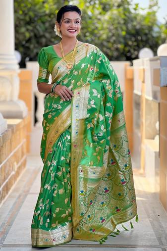 soft litchi art silk banarasi art silk jacquard saree (banarasi-4-parrot)