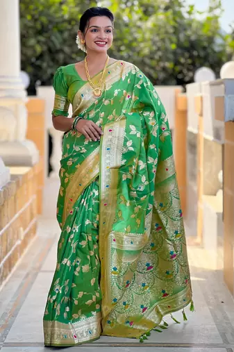 soft litchi art silk banarasi art silk jacquard saree (banarasi-4-parrot)