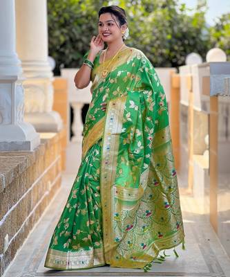 soft litchi art silk banarasi art silk jacquard saree (banarasi-4-parrot) 2