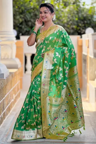 soft litchi art silk banarasi art silk jacquard saree (banarasi-4-parrot)