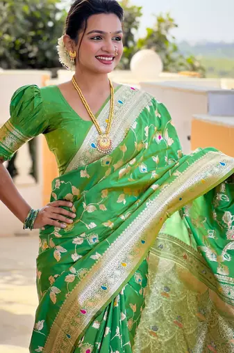 soft litchi art silk banarasi art silk jacquard saree (banarasi-4-parrot)