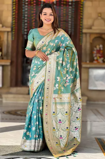 soft litchi art silk banarasi art silk jacquard saree (banarasi-4-pista)