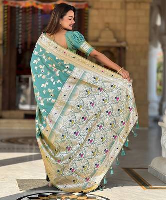soft litchi art silk banarasi art silk jacquard saree (banarasi-4-pista) 3