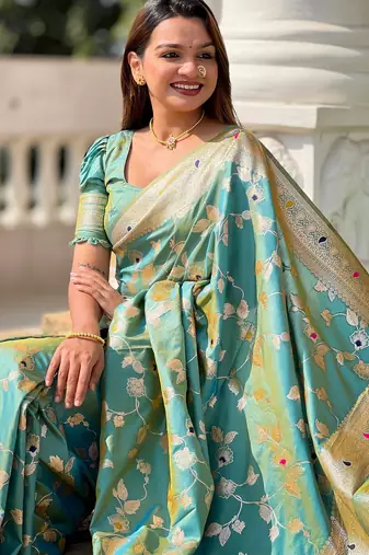 soft litchi art silk banarasi art silk jacquard saree (banarasi-4-pista)