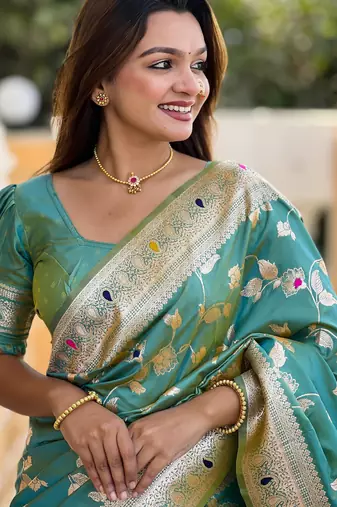 soft litchi art silk banarasi art silk jacquard saree (banarasi-4-pista)