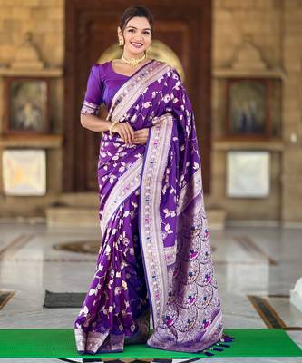 soft litchi art silk banarasi art silk jacquard saree (banarasi-4-purple) 1