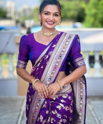 soft litchi art silk banarasi art silk jacquard saree (banarasi-4-purple) 2