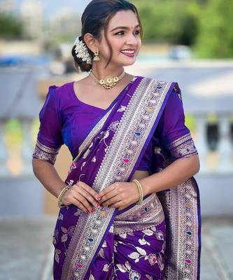 soft litchi art silk banarasi art silk jacquard saree (banarasi-4-purple) 5