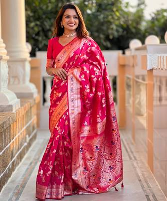 soft litchi art silk banarasi art silk jacquard saree (banarasi-4-rani) 1