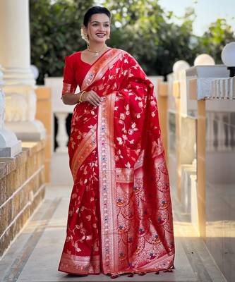 soft litchi art silk banarasi art silk jacquard saree (banarasi-4-red) 1