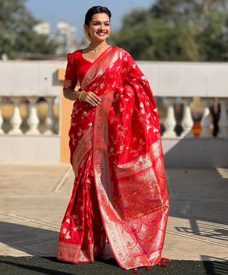soft litchi art silk banarasi art silk jacquard saree (banarasi-4-red) 2