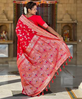 soft litchi art silk banarasi art silk jacquard saree (banarasi-4-red) 3
