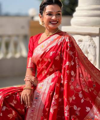 soft litchi art silk banarasi art silk jacquard saree (banarasi-4-red) 4