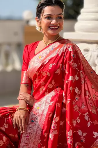 soft litchi art silk banarasi art silk jacquard saree (banarasi-4-red)