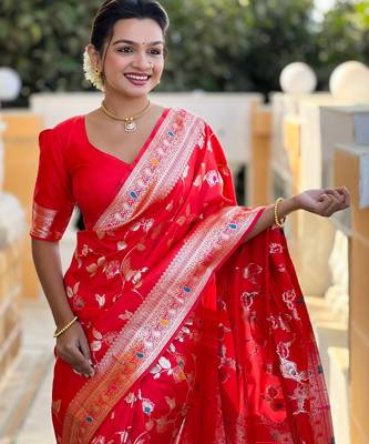 soft litchi art silk banarasi art silk jacquard saree (banarasi-4-red) 5