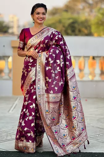 soft litchi art silk banarasi art silk jacquard saree (banarasi-4-wine)