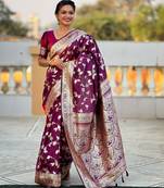 soft litchi art silk banarasi art silk jacquard saree (banarasi-4-wine)