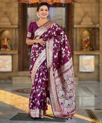 soft litchi art silk banarasi art silk jacquard saree (banarasi-4-wine) 2