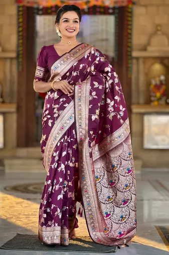 soft litchi art silk banarasi art silk jacquard saree (banarasi-4-wine)